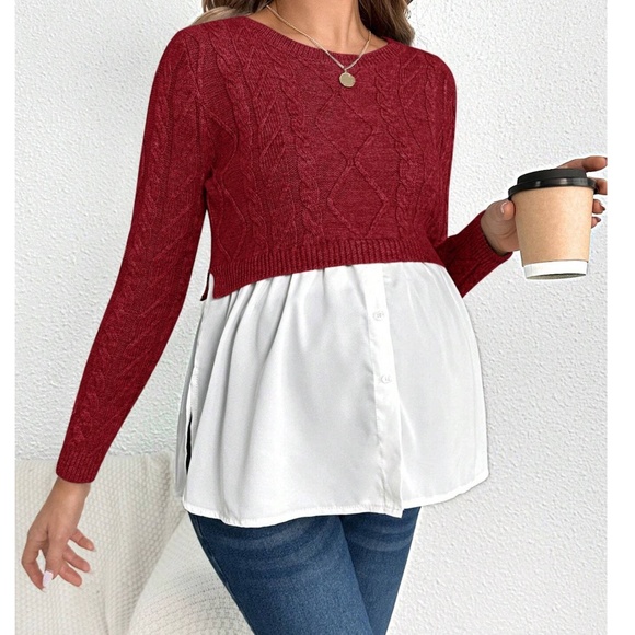 Maternity Color Block Chunky Knit Sweater Top - Picture 9 of 9
